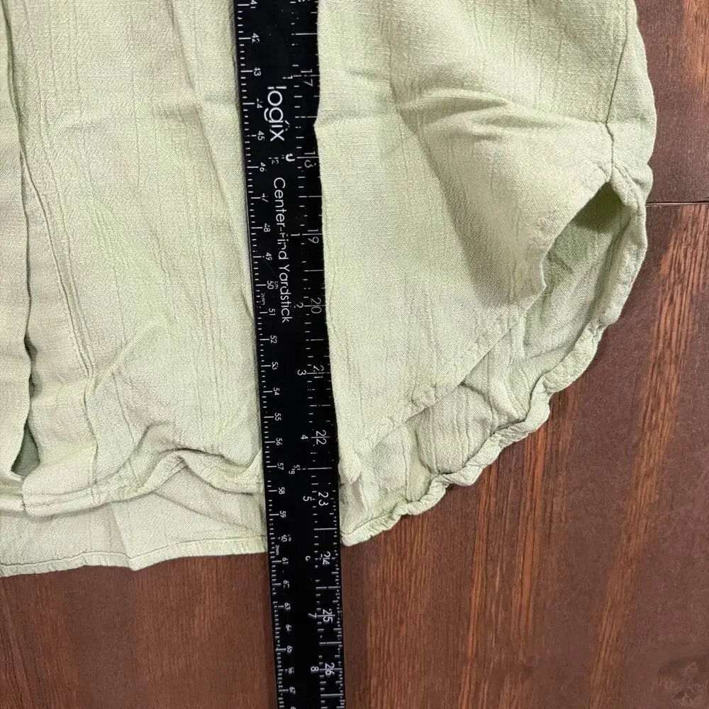 LOFT Womens Blouse Green Cap Sleeve Button Down V Neck Linen Blend XS